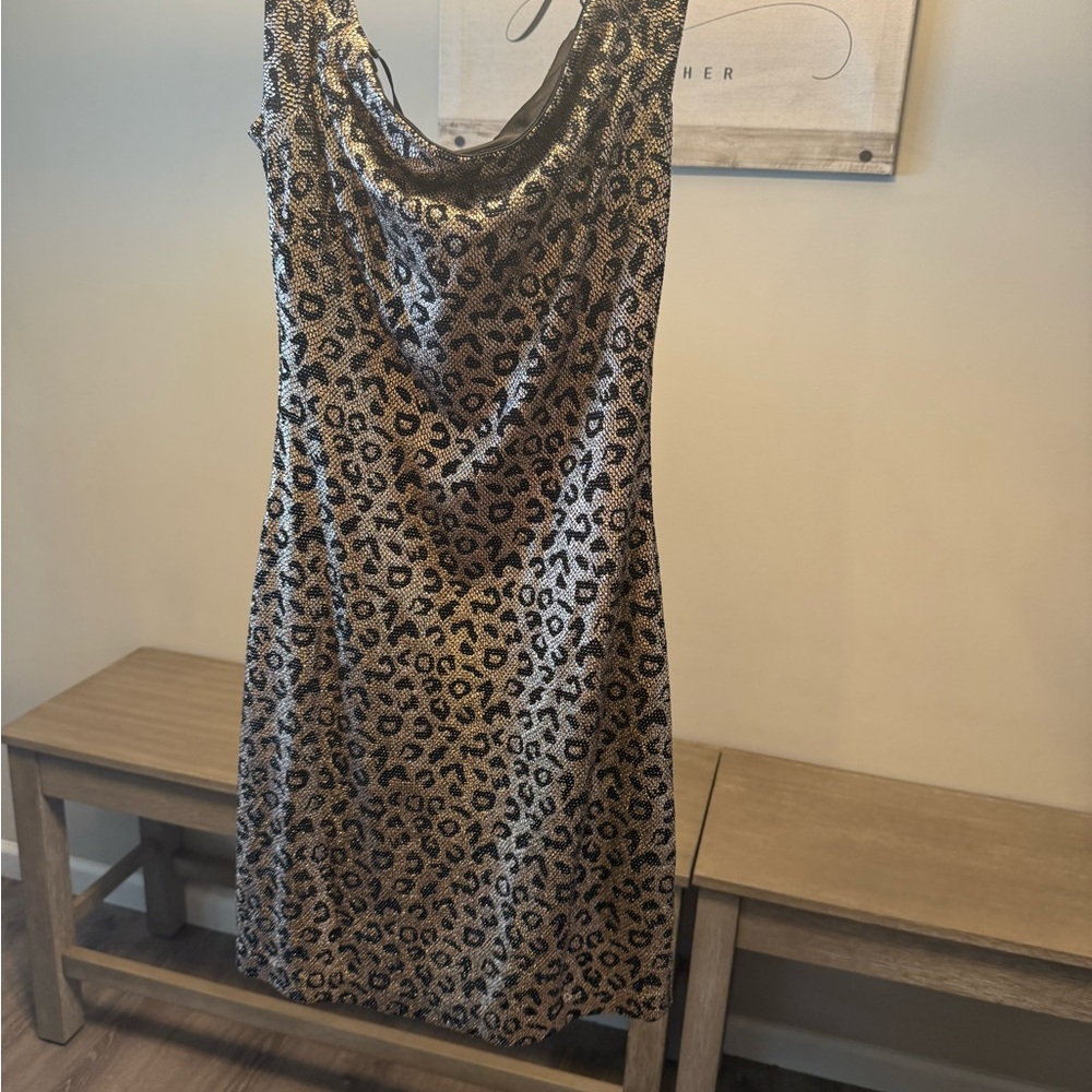 Guess Black and Gold Shimmer Dress Leopard Print